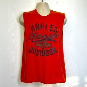 Harley Davidson - New Smyrna Beach FL Orange Bald Eagle Sleeveless Shirt M